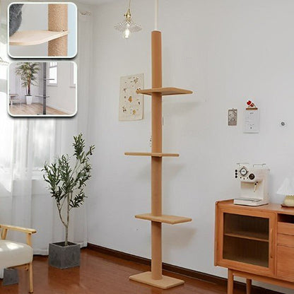 arbre a chat 1 pilier beige 3 etages fixe avec 2 fenetres