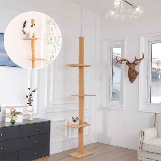arbre a chat beige 3 etages avec 1 chat
