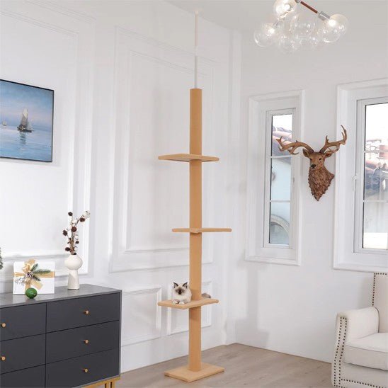 arbre a chat beige 3 etages avec 1 chat