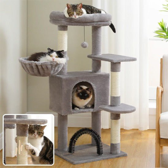 arbre a chat gris 3 piliers 5 etages avec 3 chat 1 fenetre avec 1 chat