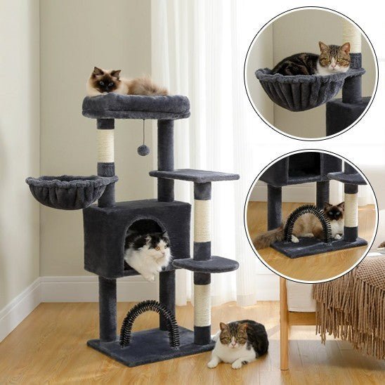 arbre a chat noir 3 piliers 5 etages avec 3 chat 2 fenetres avec 2 chats