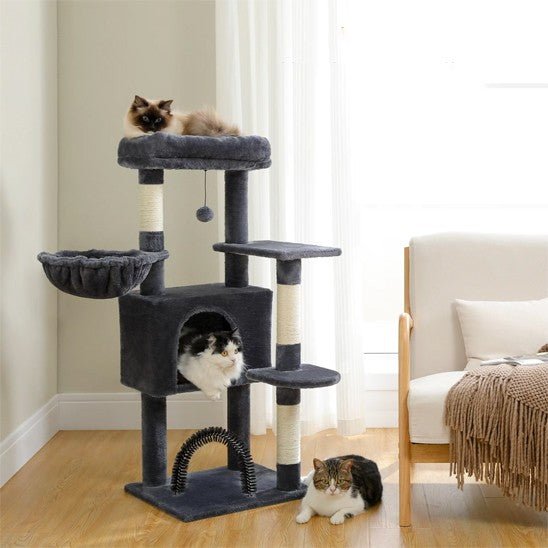arbre a chat noir 3 piliers 5 etages avec 3 chats
