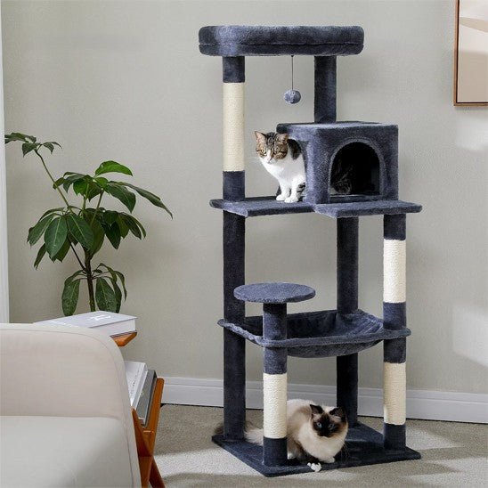 arbre a chat noir 4 piliers 4 etages avec 2 chat