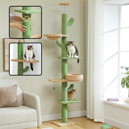 arbre a chat vert maron 5 etages avec 2 chat et 2 fenetres avec 1 chat