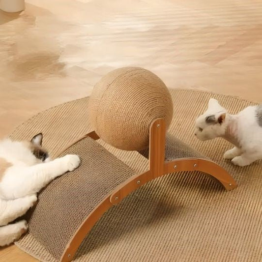 griffoir pour chat en bois 2 en 1 avec deux chats opposes des deux cotes
