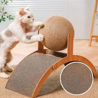 griffoir pour chat en bois 2 en 1 avec un chat debout et petite image materiau