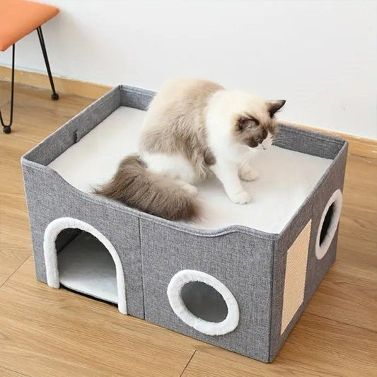 niche pour chat avec chat assis sur dalle