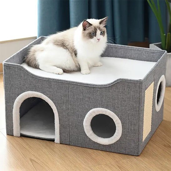 niche pour chat avec chat couche a deux pattes sur dalle