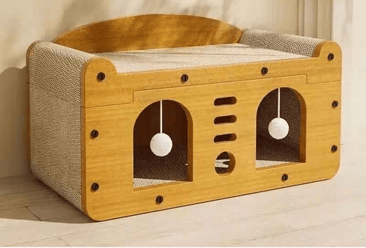 niche pour chat multifonction simple avec deux entrees et repose tete